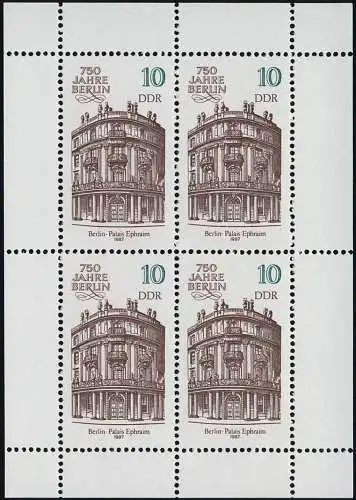 3075 Palais Ephraim Kleinbogen Berlin 4x 10 Pf 1987, ** postfrisch