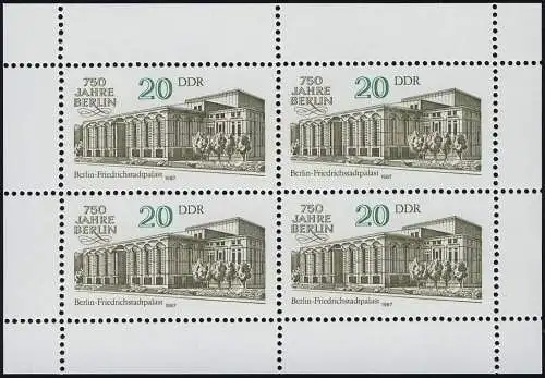 3078 Friedrichstadt-Kleinbuch Berlin 4x 20 Pf 1987, ** post-fraîchissement