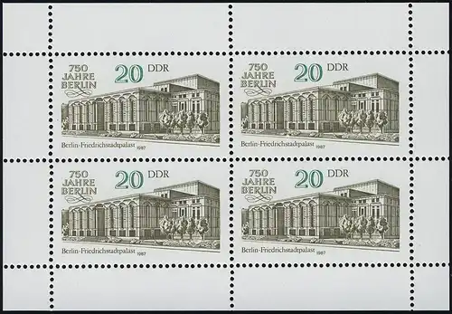 3078 Friedrichstadtpalast-Kleinbogen Berlin 4x 20 Pf 1987, ** postfrisch