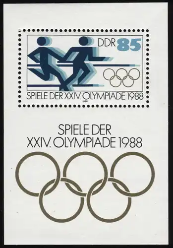 Block 94I Olympiade 1988 mit PLF I Kerbe oben in der 5 bei der Wertziffer, **