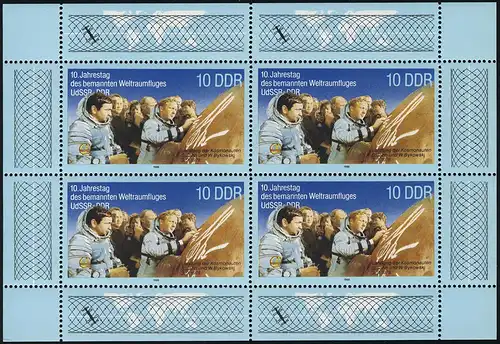 3190 Weltraumflug-Kleinbogen 4x10 Pf 1988, ** postfrisch