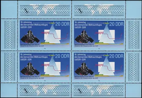 3191 Weltraumflug-Kleinbogen 4x20 Pf 1988, ** postfrisch