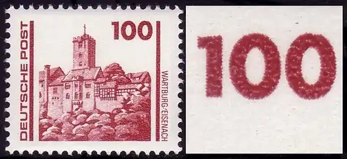 3350II Bauwerke 100 Pf: oben abgeschrägte 1 und Kerbe oben in 2. Null, Feld 9 **