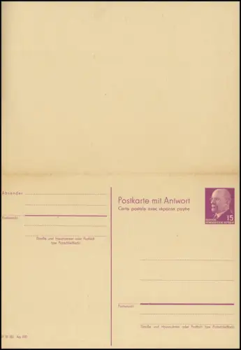 P 78  Walter Ulbricht 15/15 Pf 1966, Postleitzahl, postfrisch **