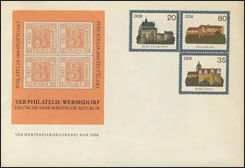 U 1 Burgen der DDR 1984, Zudruck Stuttgart Sachsendreier, postfrisch