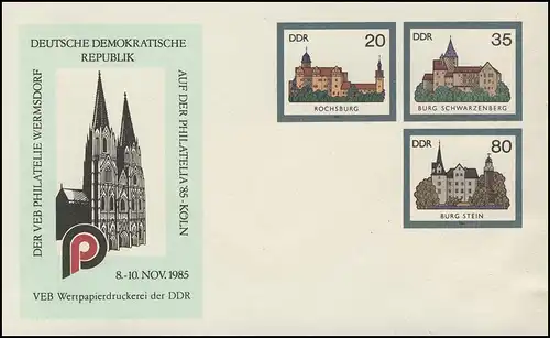 U 2 châteaux de la RDA 1985, tirage Philatelia Cologne, frais de port