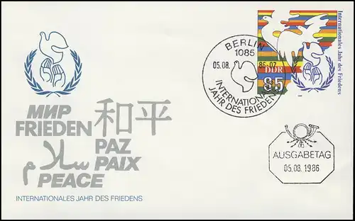U 5 Année de la paix et de l'état de paix 1986 85 Pf, ESSt Berlin 5.8.1986