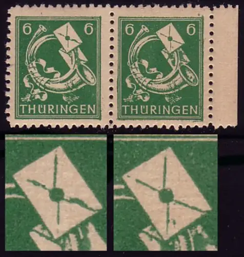 95 Paar mit zwei Plattenfehlern dicke Briefklappe und Punkt im Brief, postfrisch **