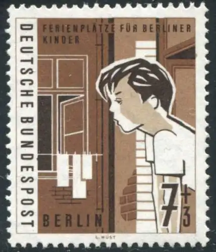 193 Kinder 7 Pf mit PLF Ausbuchtung über dem D von BUNDESPOST, Feld 3 **