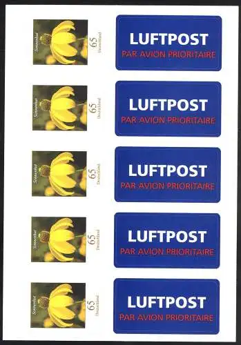 FB 2 Chapeau solaire 2009, feuille 5x2715 avec autocollant aéroporté, **