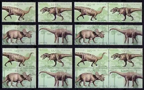 2687-2690 aus Block 73 Dinosaurier, 5 Zusammendrucke und 4 Einzelmarken, Set **