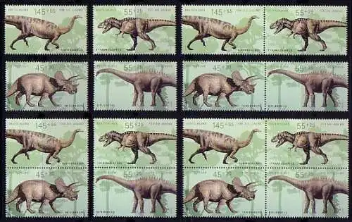 2687-2690 aus Block 73 Dinosaurier, 5 Zusammendrucke und 4 Einzelmarken, Set **