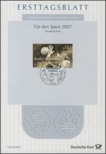 Bulletins de première journée ETB Bund millésime 2007 N° 1 - 41 complet