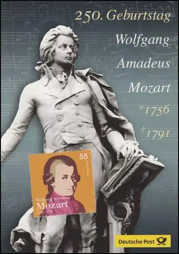 2512 Wolfgang Amadeus Mozart - Erinnerungsblatt der Post EB 1/2006