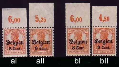 Dt. Bes. Belgien 13 Typen-Set aI/aII/bI/bII Oberrand, postfrisch **