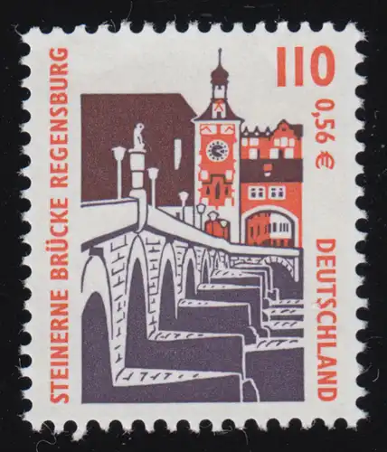 2140A Sehenswürdigkeiten 110 Pf / 0,56 Euro Steinerne Brücke Regensburg, **