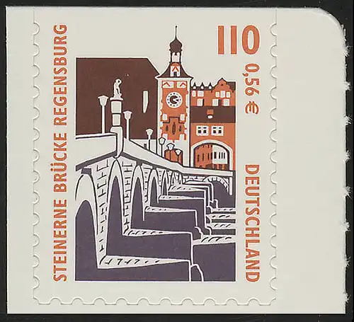 2189BC SWK 110 Pf/0,56 Euro oben geschnitten sk Steinerne Brücke Regensburg, **