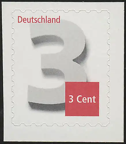 2967 Ziffernzeichnung 3 Cent, SELBSTKLEBEND aus Folienblatt, **