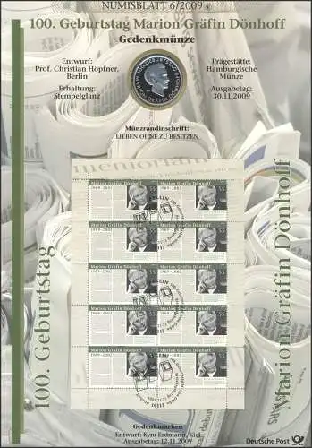 2766 Publiciste Marion Grafin Dönhoff - Numisblatt 6/2009