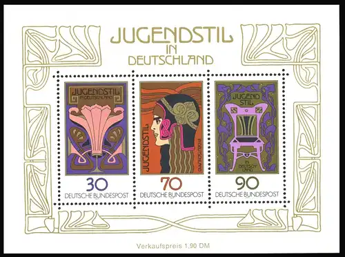 Block 14I Jugendstil 1977 mit PLF I Linienbruch beim 30-Pfennig-Wert, **