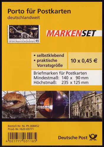 FB 5a Museum Berlin, Folienblatt 10x2780, Erstverwendungsstempel Bonn