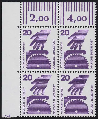 696 Prévention des accidents 20 Pf ** DZ 7 Case 11, Eck-Vbl.