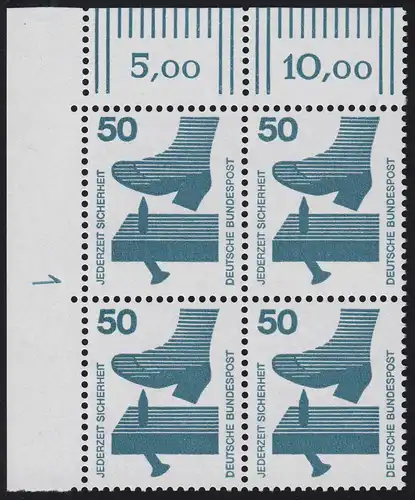 700 Unfallverhütung 50 Pf ** DZ 1, Eck-Vbl. oben links