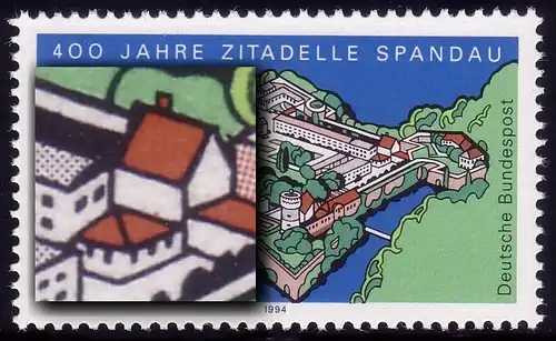 1739 Spandau mit PLF: kleiner brauner Punkt auf dem Dach unter S von SPANDAU, **