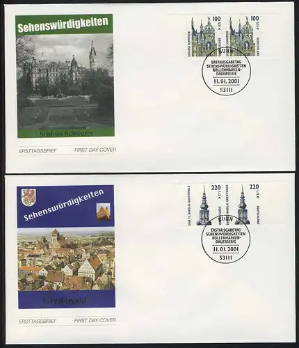 2156-2157 Swik Schwerin et Greifswald 2001, couples sur FDC, ESSt Bonn