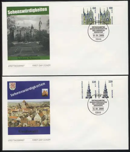 2156-2157 Swik Schwerin et Greifswald 2001, couples sur FDC, ESSt Bonn