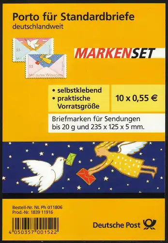 FB 12a Grußmarken 2010, Folienblatt 5x2827-2828, Nr. 1839 11916, **