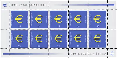2234 Euroeinführung Münzen und Banknoten 2002 - 10er-Bogen, postfrisch **