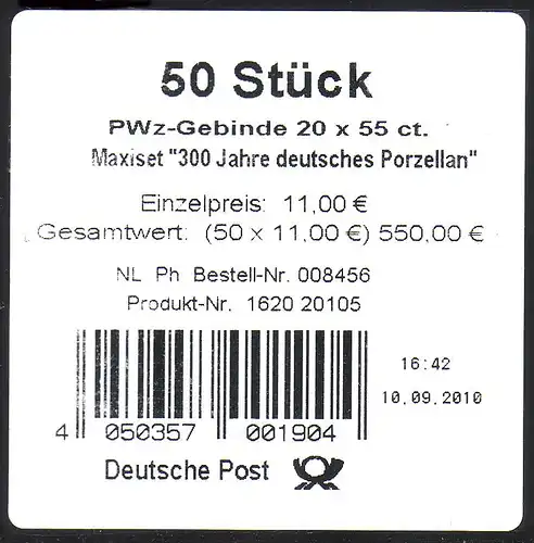 2816 Porcelaine/sk, Banderole pour 50 pces FB 11, type I