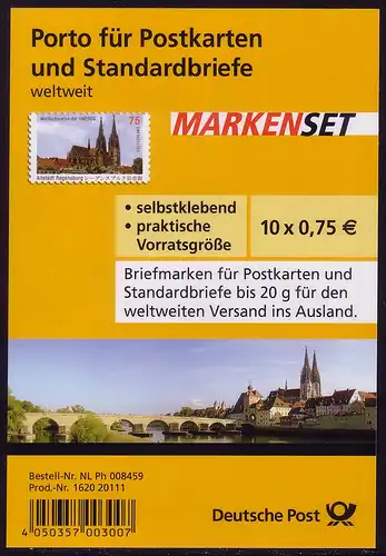 FB 14a UNESCO Regensburg, Folienblatt 10x2850 Nr. 162020111, **