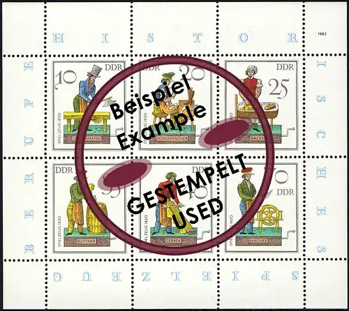 2758-2763 Spielzeug-Kleinbogen Handwerker 1982, mit Tagesstempel