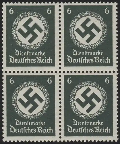 135y Eichenkranz 6 Pf., WAAGERECHTE Riffelung, postfrischer Viererblock, **