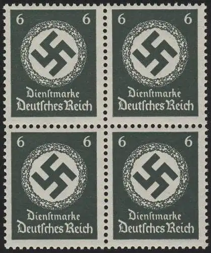 135y Eichenkranz 6 Pf., WAAGERECHTE Riffelung, postfrischer Viererblock, **