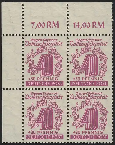 148b Solidarità pop 40 Pf ER-Vbl. en haut à gauche ** toutes les 4 valeurs vérifiées Oui BPP