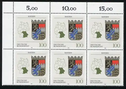 1587 Bavière: bloc Eckrand-6er avec 3 PLF dans les champs 1+6+8