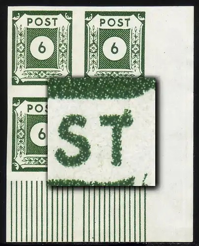 43Aa chiffres 6 Pf. ER-Vbl. etr. avec PLF VIII point à droite de T, case 90, **