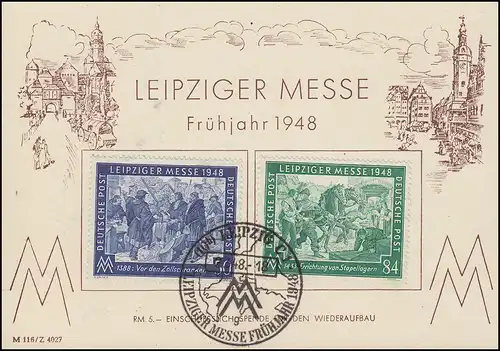 967-968 Leipziger Messe auf Messe-Karte Frühjahr 1948 ESSt LEIPZIG 2.3.48