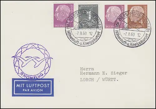 PP 12/1 Heuss 5/4 Pf avec le temple de Heusso-Zufr. SSt Gersfeld 7.8.60 & Rhönflug