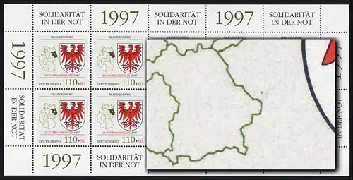 1941 Hochwasser - 10er-Bogen PLF schwarzer Punkt rechts neben Bayern, Feld 6 **