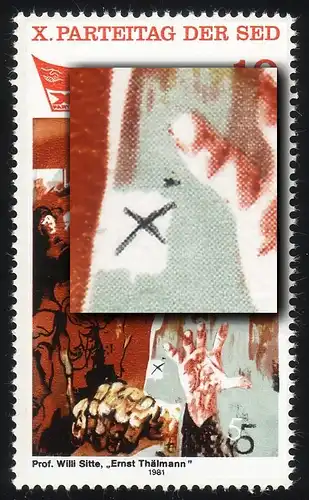 2595I Parteitag 10 Pf: schwarzer Fleck unter kleinem Finger, Feld 20 ** 