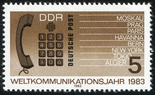 2770 Année de communication mondiale 5 Pf: Entaille en haut à gauche dans le T de DEUTSCHE, champ 19 **