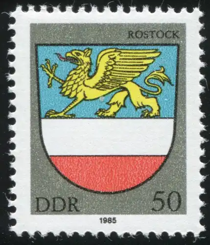 2936 Wappen Rostock: zwei Linienbrüche links oben im Greifenflügel, Feld 17, **