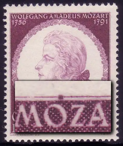 810II Mozart mit PLF II Punkt im Oberrand über OZ von MOZART, Feld 4, **