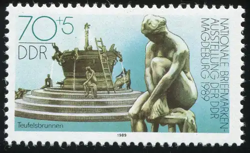 3266 Magdeburg 70 Pf. mit PLF schwarzer Punkt über dem T von Teufelsbrunnen, **