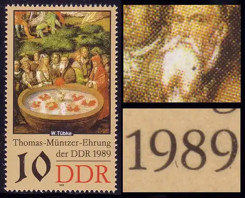 3270 Müntzer 10 Pf: point dans la barbe et trait entre 98, **