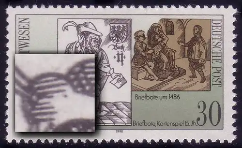 3354 Post 30 Pf, PLF: Punkt links in der Hutkrempe, **